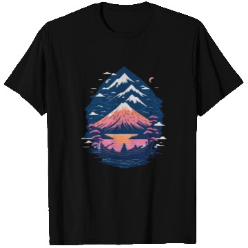 Discover Serene Mount Fuji Sunset Peaceful River Scenery T Shirts