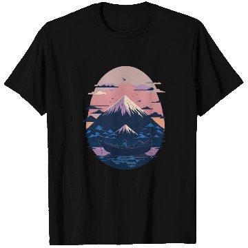Discover Serene Mount Fuji Sunset Peaceful River Scenery T Shirts