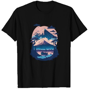 Discover Serene Mount Fuji Sunset Peaceful River Scenery T Shirts