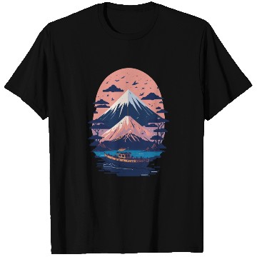 Discover Serene Mount Fuji Sunset Peaceful River Scenery T Shirts