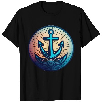 Discover Sailing Motor Boat Anchor Around Sunset T Shirts