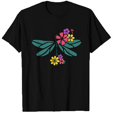 Discover dragonfly with colorful flowers T Shirts