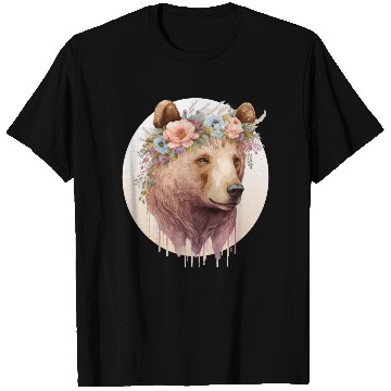 Discover Watercolor Brown Bear Grizzly Flower Crown Wild An T Shirts
