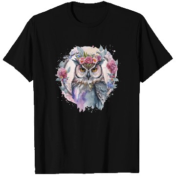 Discover Watercolor Owl Flower Crown Artistic Floral Birds T Shirts