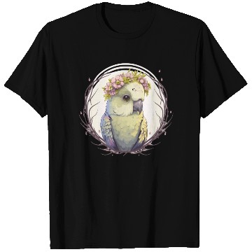 Discover Artistic Watercolor Parakeet Bird Flower Crown Pet T Shirts