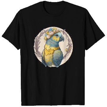 Discover Yellow Blue Ara Macaw Flower Crown Parrot Parakeet T Shirts