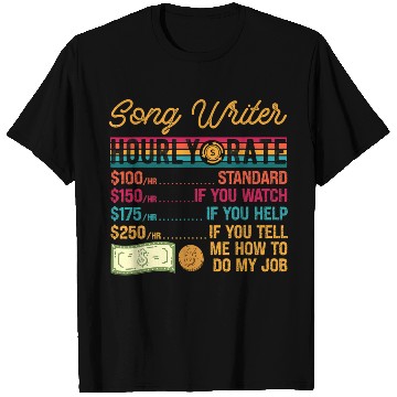 Discover Funny Vintage Song Writer Hourly Rate Job Title T Shirts