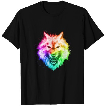 Discover Bright Colorful Wolf Head – Rainbow Howling Wolf F T Shirts
