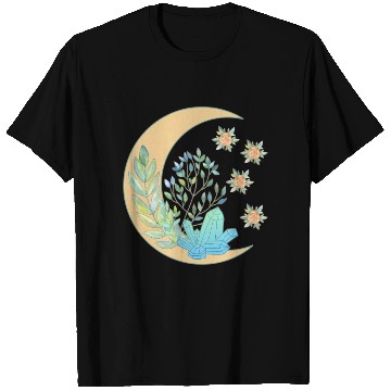 Discover Floral Crescent Moon Healing Crystal Garden Witch T Shirts