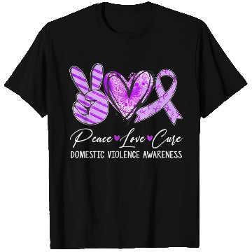 Discover Peace Love Cure Purple Ribbon Domestic Violence Aw T Shirts