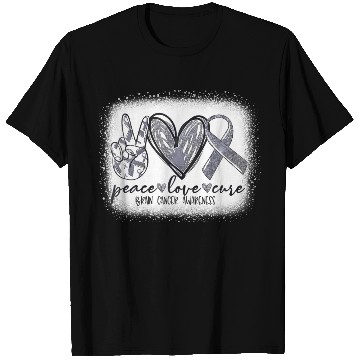 Discover DMM755779Peace Love Cure Gray Ribbon Brain Cancer T Shirts