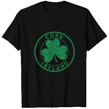 Discover Cork Ireland Shamrock Sign Distressed Green Print T Shirts