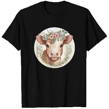 Discover Cottagecore Cute Baby Cow Calf Floral Farm Animal T Shirts