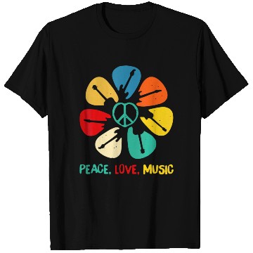 Discover Peace Love Music Guitar Flower Rock And Roll T Shirts