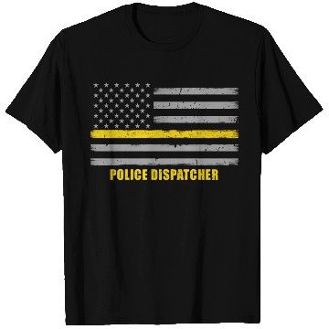 Discover Police Dispatcher - Thin Gold Line Flag T Shirts