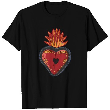 Discover Flaming Sacred Heart Mecan Folk Devotion Symbol T Shirts
