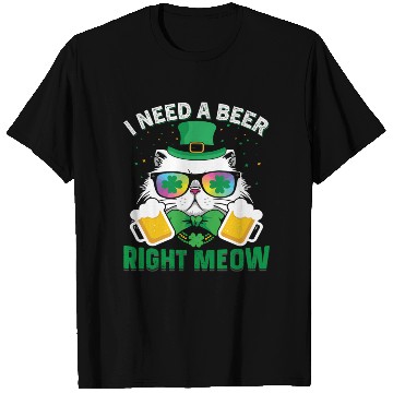 Discover St Patric Day Cat I Need A Beer Right Meow T Shirts