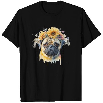 Discover Cute Pug Sunflower Dog Breed Pet Puppy T Shirts