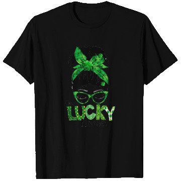 Discover Lucky Mama Messy Bun Leopard Shamrock St T Shirts