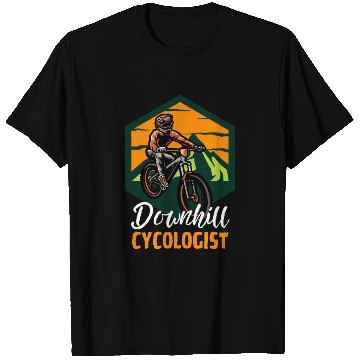 Discover Downhill Cycologist Retro Sunset Cycling T Shirts