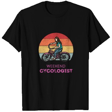 Discover Weekend Cycologist Retro Sunset Cycling T Shirts