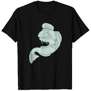 Discover Captain Catfish Drawing T Shirts