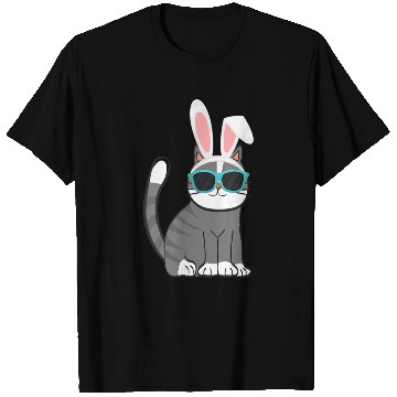 Discover Happy Easter Cat With Bunny Ears And Glasses Cat T Shirts