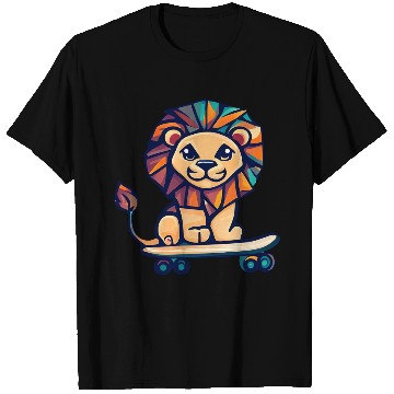 Discover Cubist lion on skateboard T Shirts