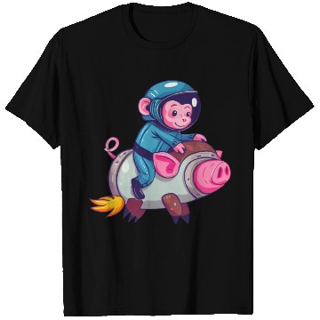Discover Pig and Monkey as Astronauts T Shirts