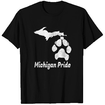 Discover Michigan Pride - Distressed Map Dog Paw Design T Shirts