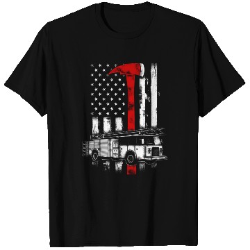 Discover American Firefighter Fire Truck Red Axe Flag T Shirts