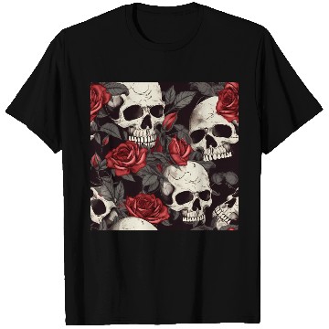 Discover Dark Pattern Skulls & Red Roses Elegant Gothic T Shirts