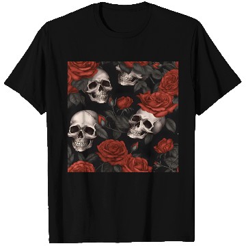 Discover Goth Skulls & Red Roses Pattern Dark Elegant T Shirts