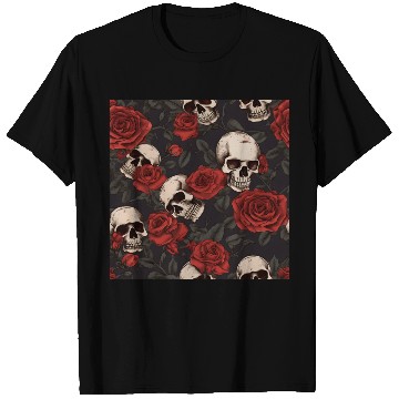 Discover Skulls & Red Roses Dark Gothic Elegant Pattern T Shirts