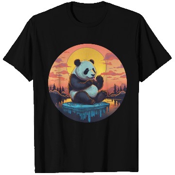 Discover Cute Panda on Ice Floe with Sweets - Sunset T Shirts