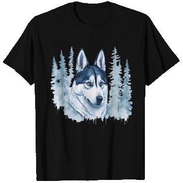 Discover Siberian Husky With A Winter Forest T Shirts
