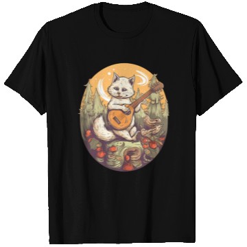 Discover Cat Playing Banjo In The Forest in Cottagecore T Shirts