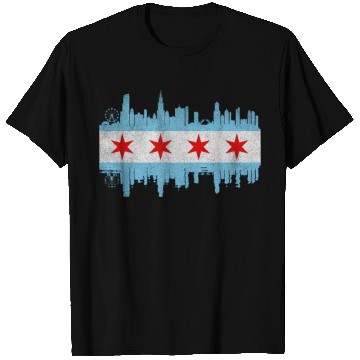 Discover Chicago City yline Flag - Chicago City Distressed T Shirts