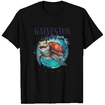 Discover Galveston Texas Watercolor Happy Sea Turtle T Shirts