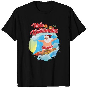 Discover In July Santa Surfing Mele Kalikimaka T Shirts