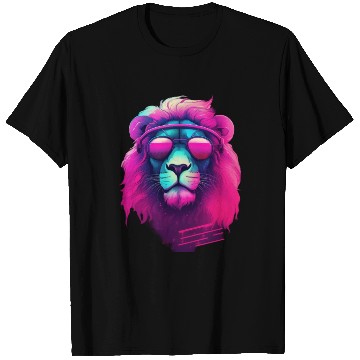 Discover Synthwave Sun King Lion s Neon Shades T Shirts