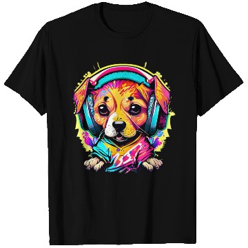 Discover Pawsome Beats: Colorful Graffiti Puppy Party T Shirts