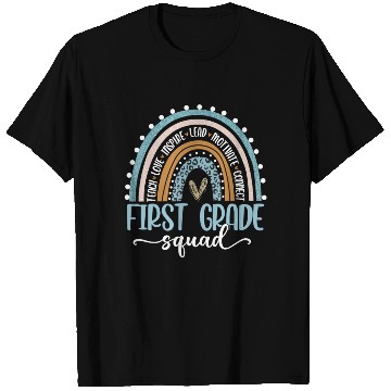 Discover First Grade Squad Rainbow Leopard Teacher Back T Shirts