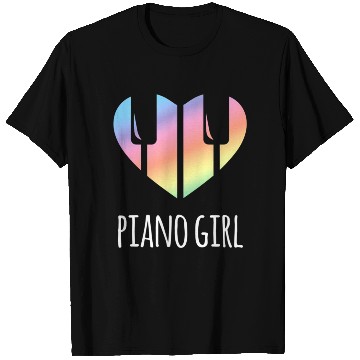 Discover Piano Girl with Rainbow Heart T Shirts