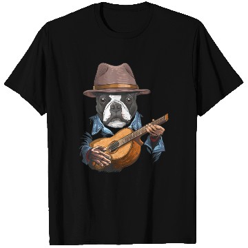 Discover Boston Terrier Playing Guitar Pet Dog Lover T Shirts