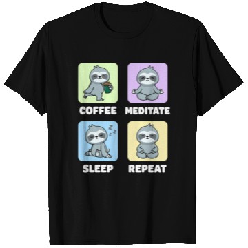 Discover Sloth Coffee Meditate Sleep Repeat Kawaii T Shirts