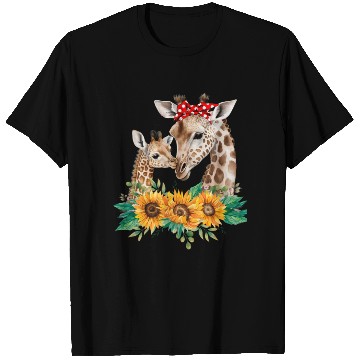 Discover Giraffe Mom Baby Animals Sunflower African T Shirts