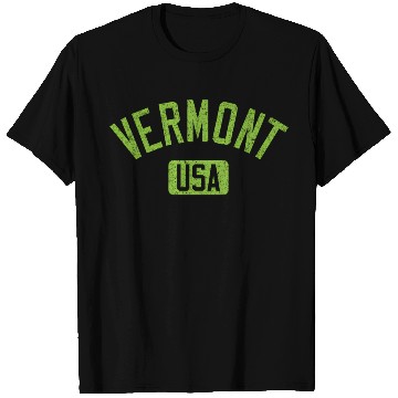 Discover Vermont Usa Arched Text Distressed Lime Green Prin T Shirts