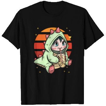 Discover Boba Dinosaur Drinking Love Tea Sunset T Shirts