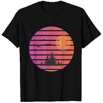 Discover Retro Sun pine tree design T Shirts
